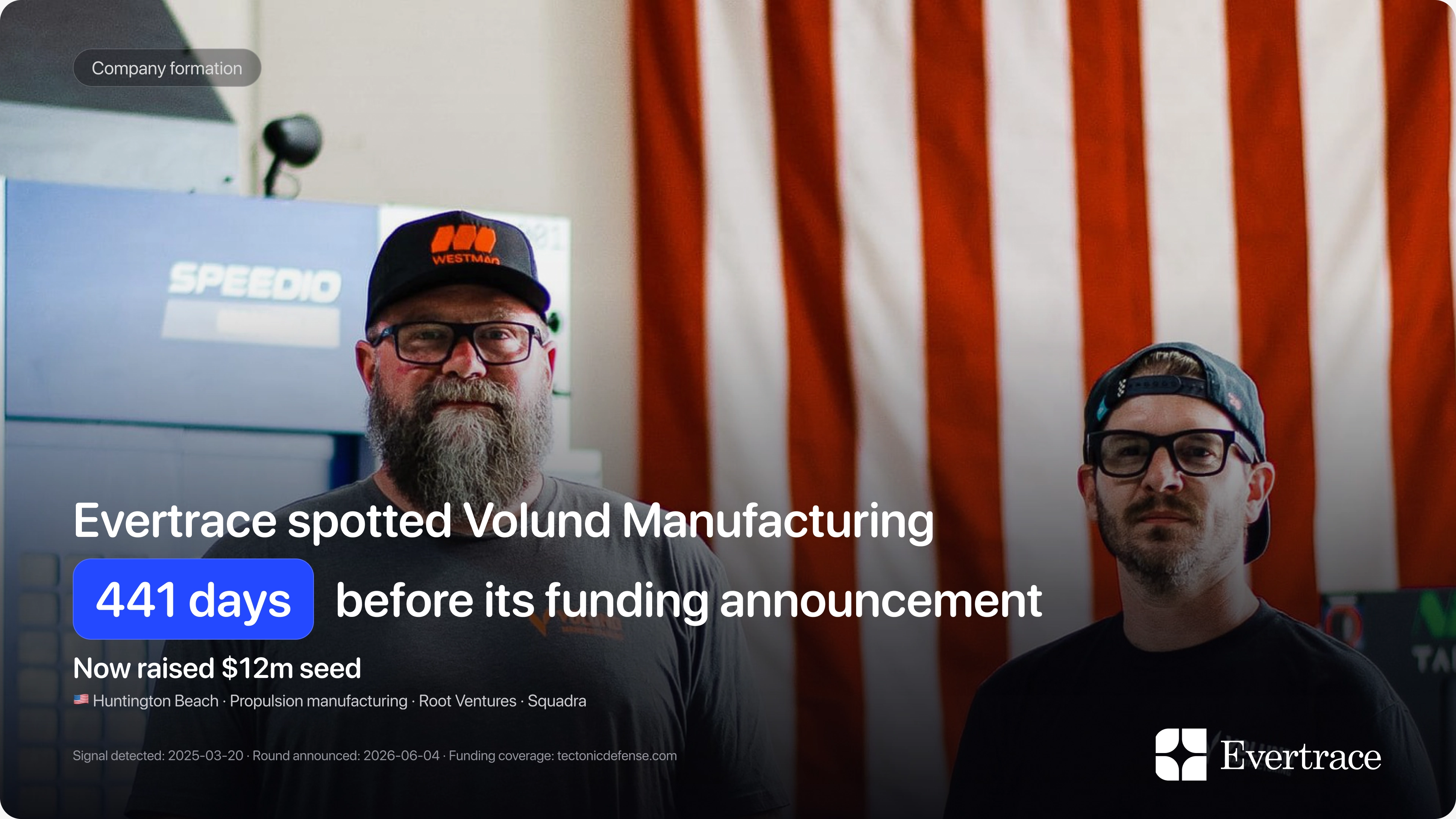 Volund Manufacturing raises $12m: Evertrace spotted Eric Hostetler 441 days earlier