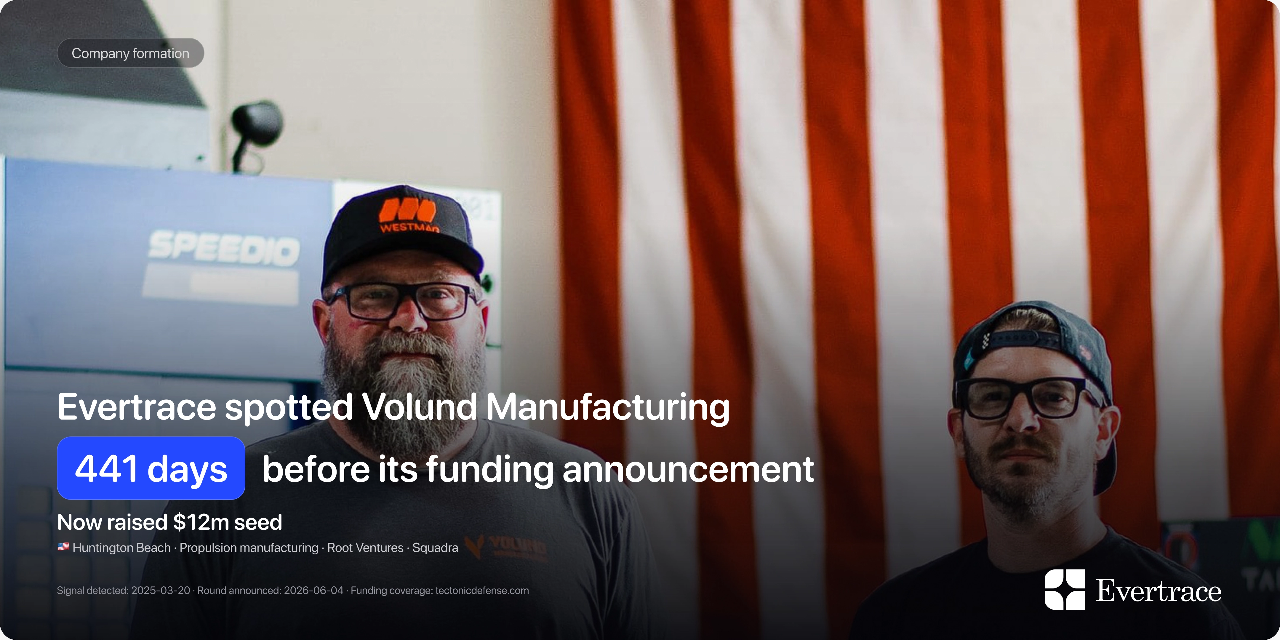 Volund Manufacturing raises $12m: Evertrace spotted Eric Hostetler 441 days earlier