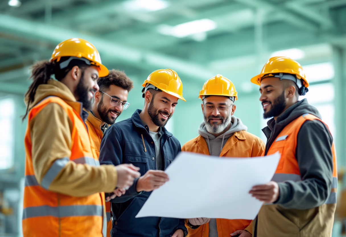 image depicting employees collaborating (for a manufacturing plant)