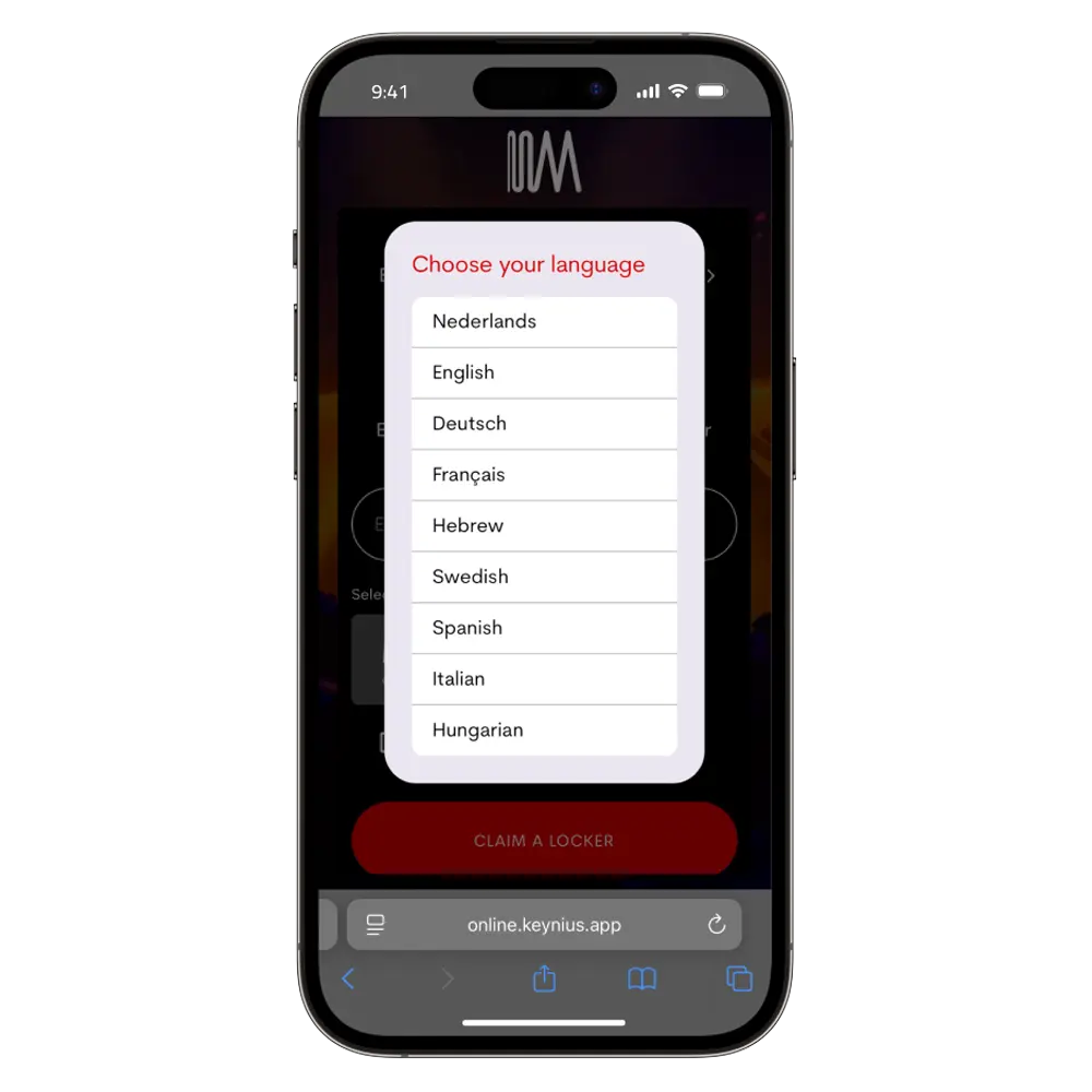 Smart locker rental steps to choose. a language on a mobile screen