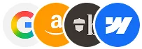 A group of four different colored oval logos.