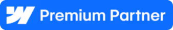 Abzeichen mit weißem stilisierten W auf blauem Hintergrund und dem Text Premium Partner.