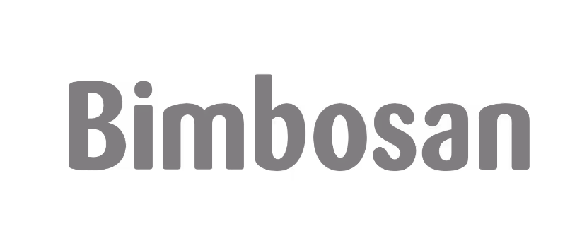 Bimbosan Schriftzug als Logo in grauer Farbe auf schwarzem Hintergrund.