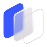 Drei überlappende transparente Handyrahmen vor einem blauen abstrakten Hintergrund.