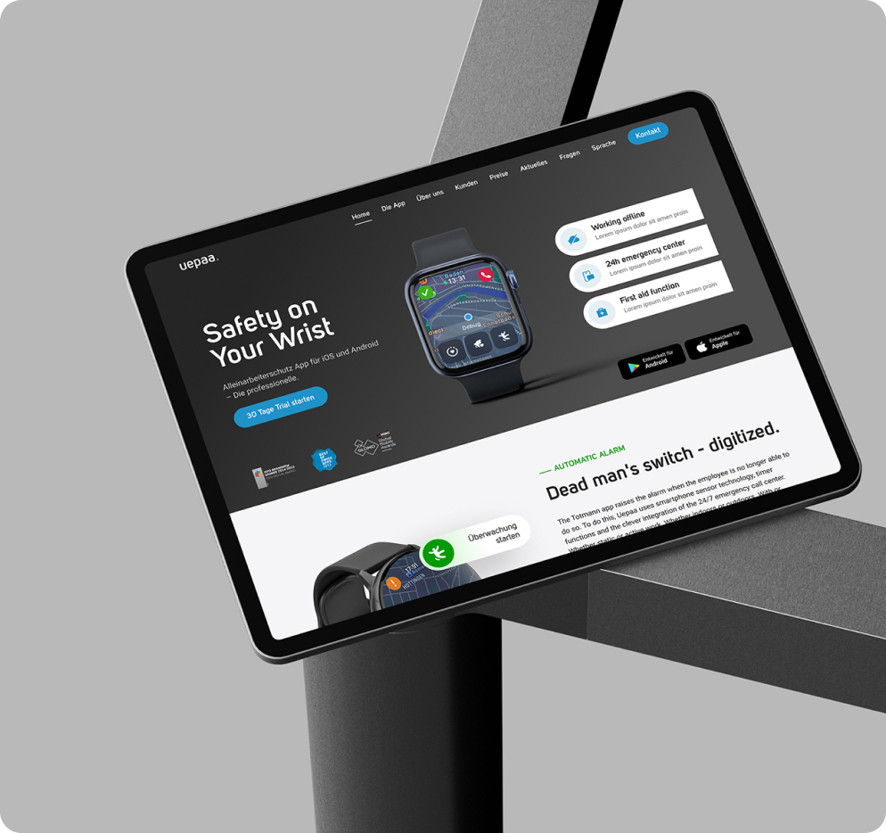 Geräte-Mockup mit einer Projekt-Website auf einem Tablet