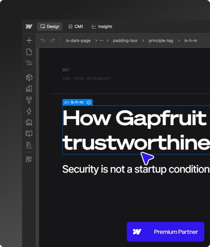 Webflow Designer mit geöffnetem Bloq Labs Projekt