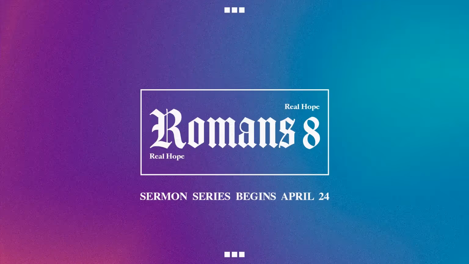 Romans 8 sermon series promotional graphic with gradient background.
