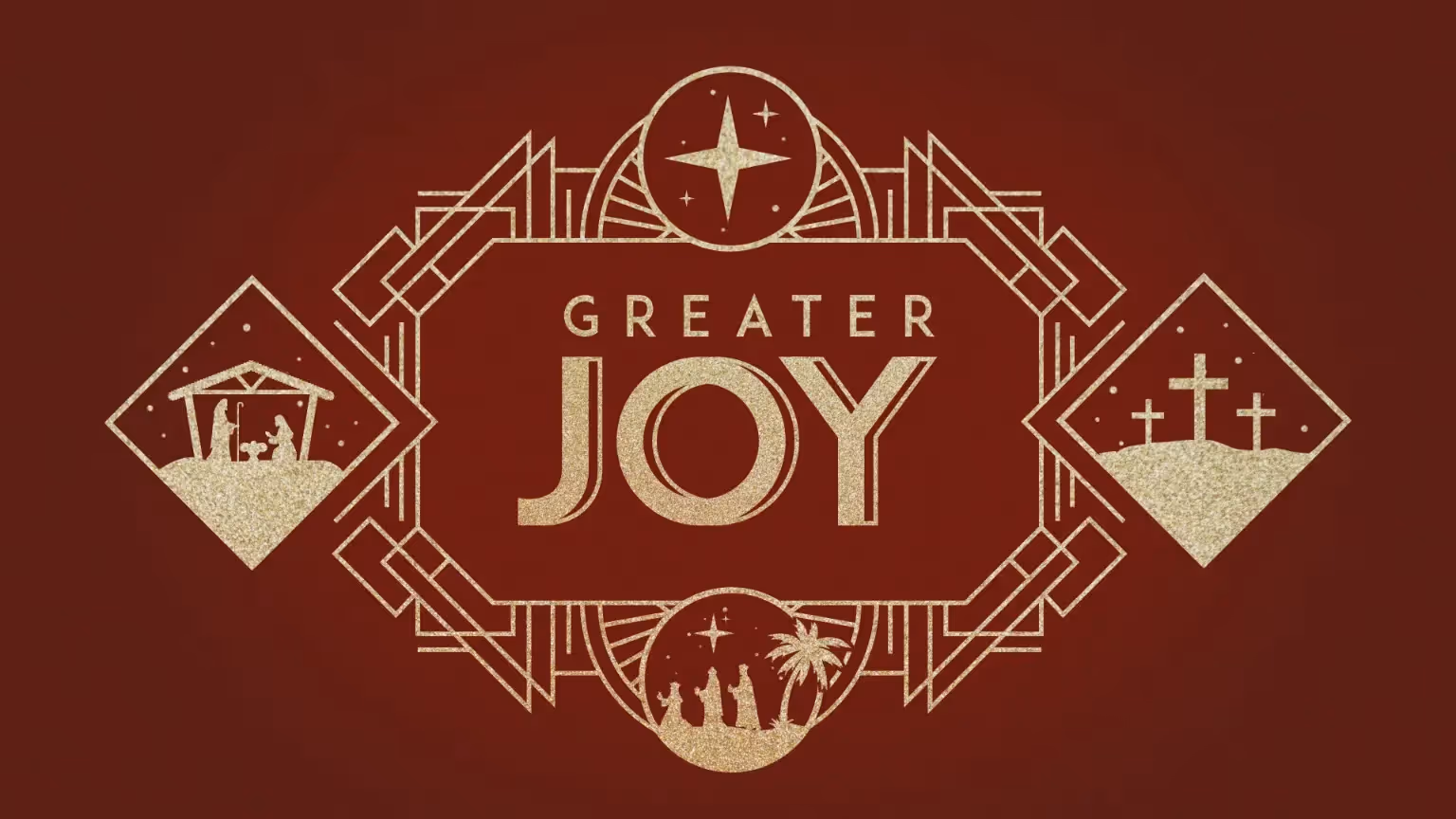 Christmas graphic with nativity scenes and art deco style typography.