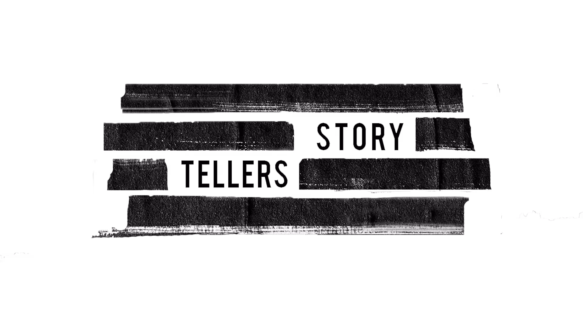Distressed black and white graphic design with "Story Tellers" text.