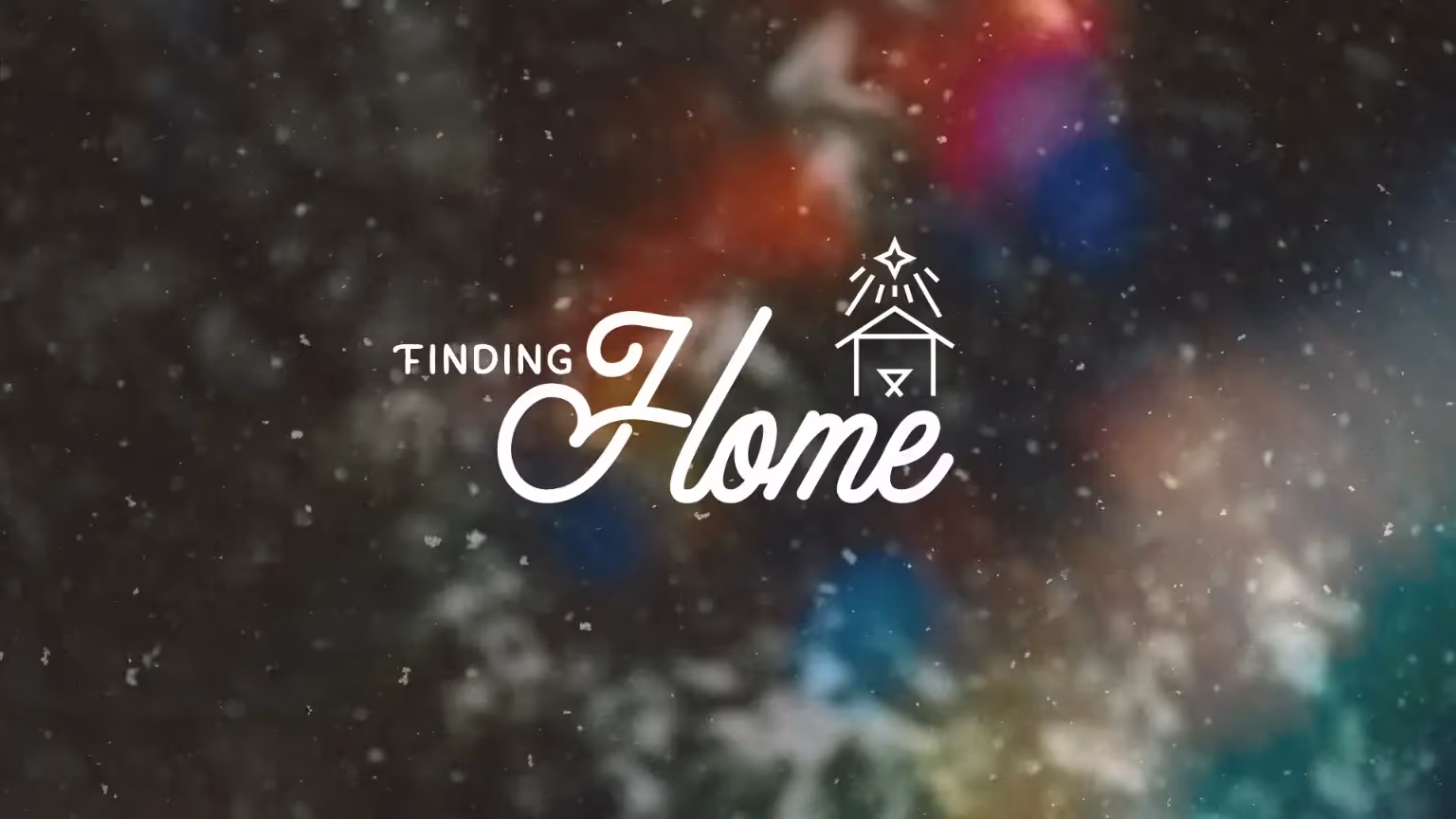 Finding Home logo with starry background and small house icon.