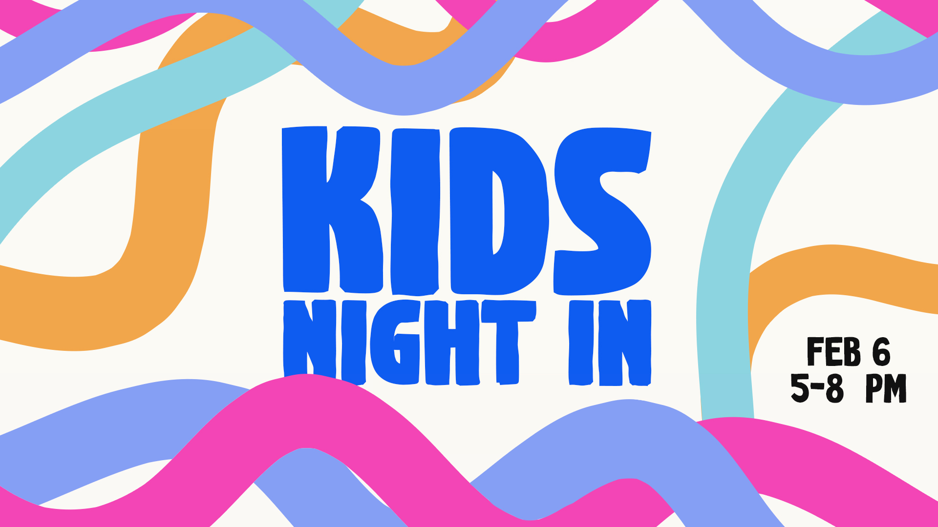 A graphic with a beige background and decorative text for Kids Night In