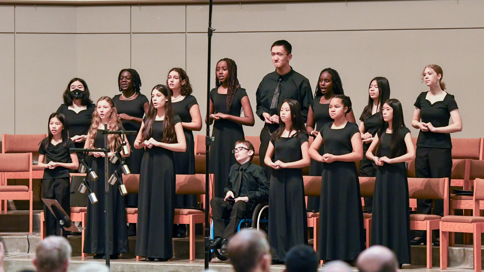 A wide photo showing the BelPres students Choir