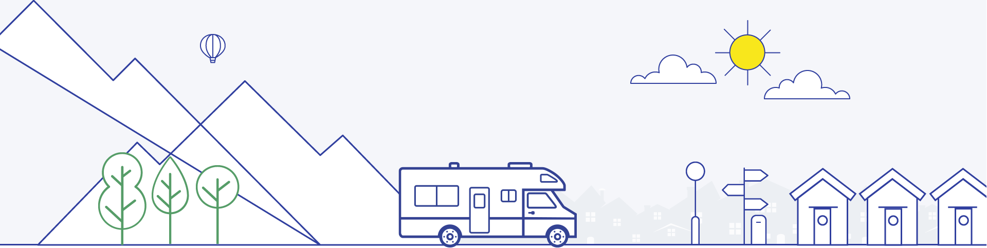 Illustration of a boat against mountains