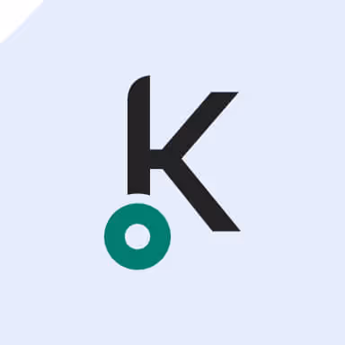 Abstract logo design with a black letter K and a green circle at its bottom left.