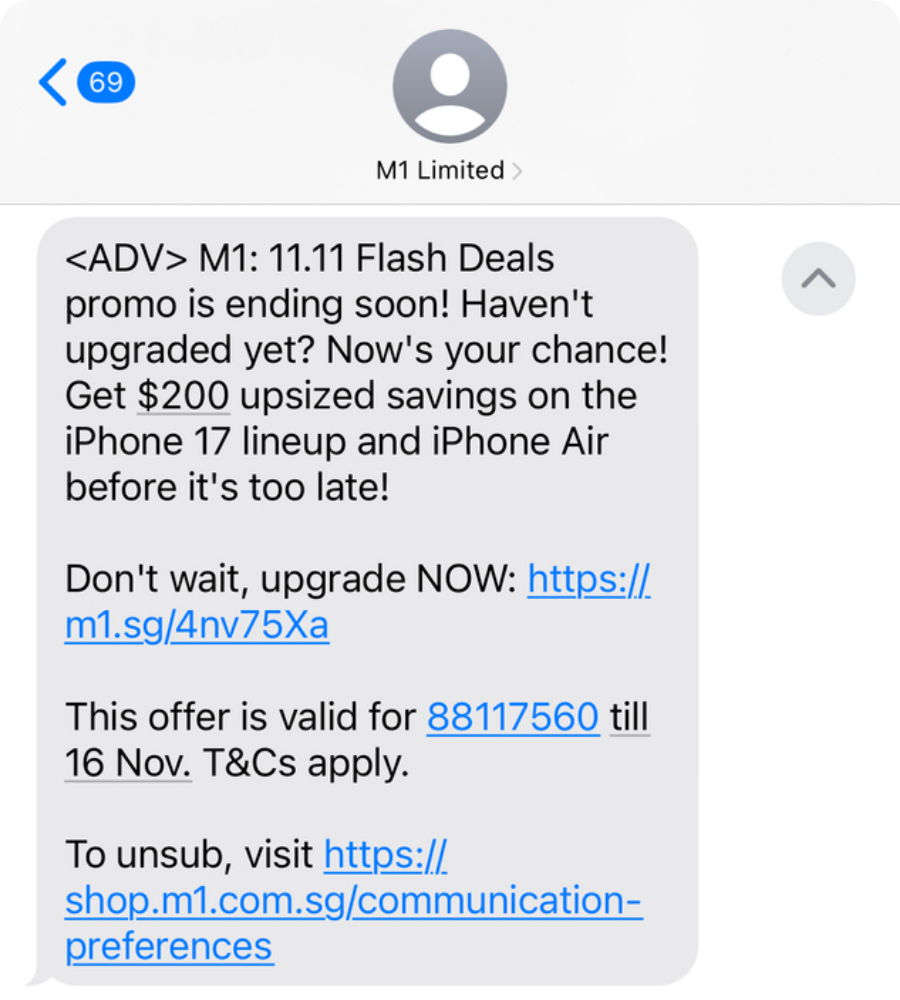 11.11 Single's Day campaign run by M1 Singapore though SMS Marketing
