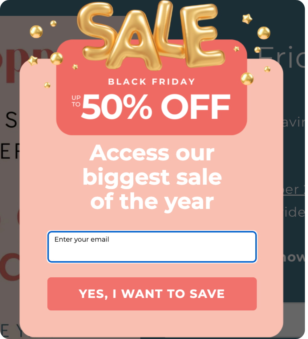 black friday website pop up example