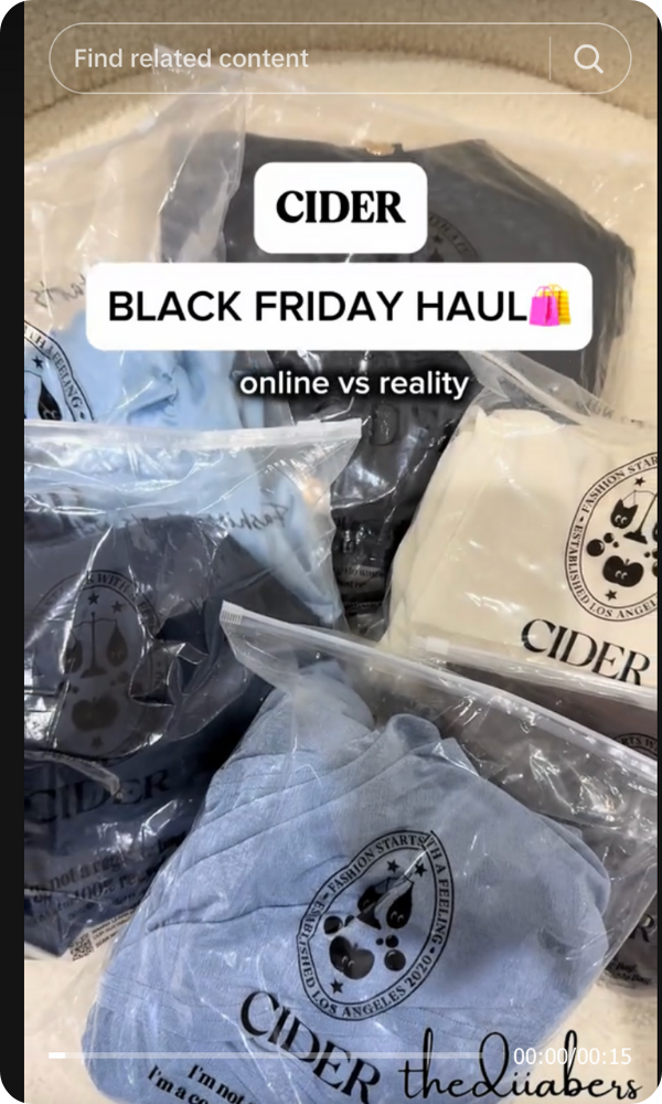 UGC Video run on TikTok in collaboration with Cider - Black Friday 2025