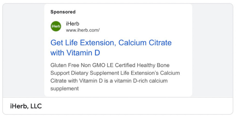 iHerb search ad in the US