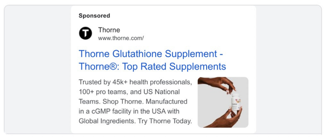 Thorne food supplement US Google Ad