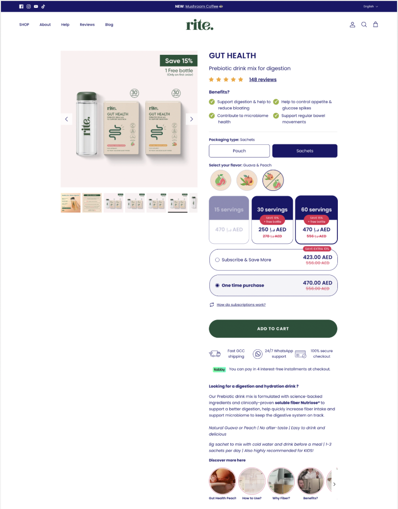 Rite’s food supplement product page