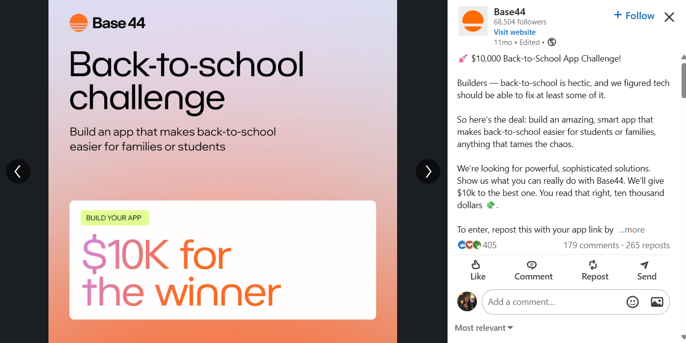 BACK TO SCHOOL Challenge on LinkedIn by Base 44