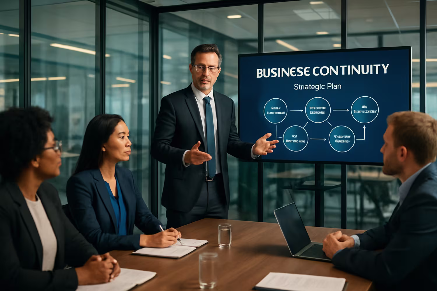 Business continuity consultant presenting strategy