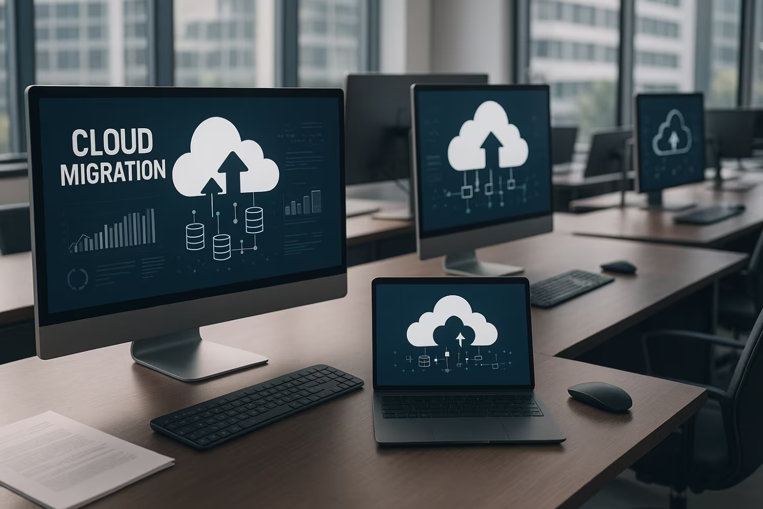 Modern office displaying cloud migration solutions
