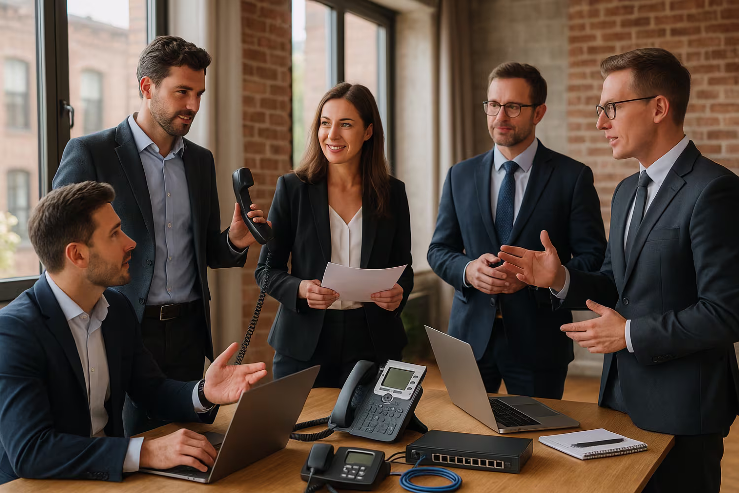 Professionals Discussing VoIP Benefits Midday