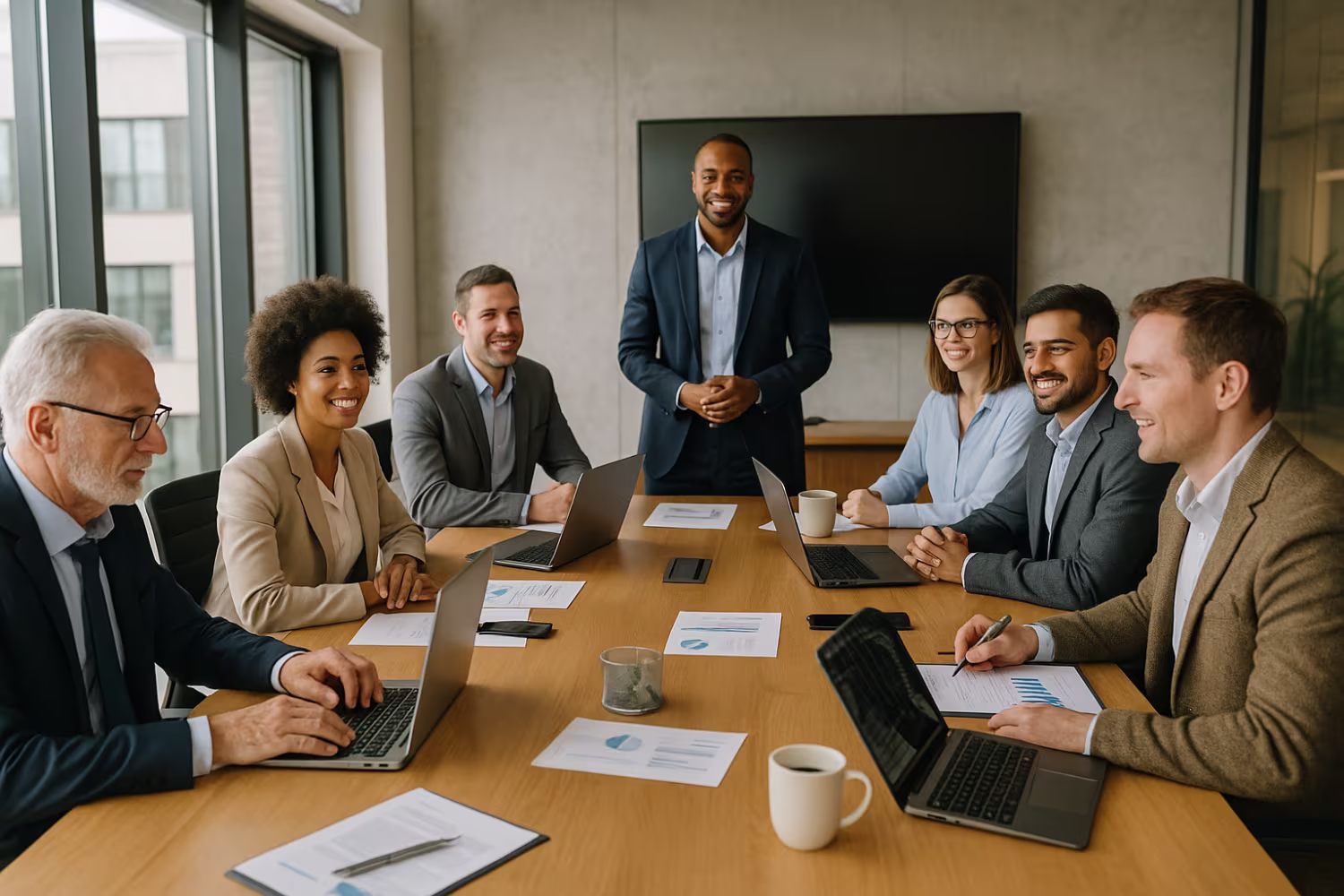 Diverse team discussing managed IT services benefits