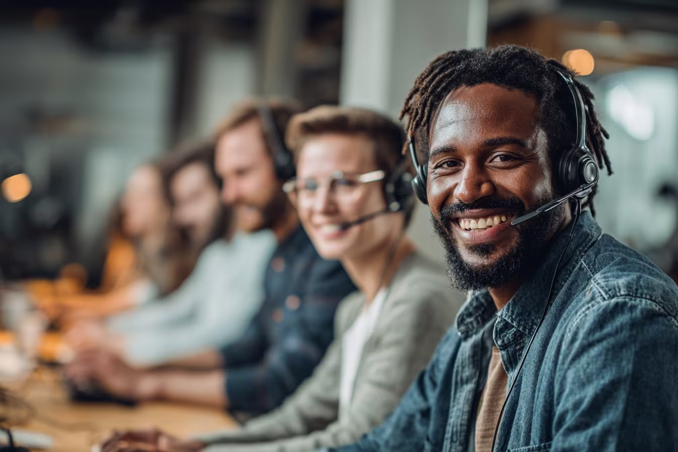 Diverse team utilizing VoIP benefits