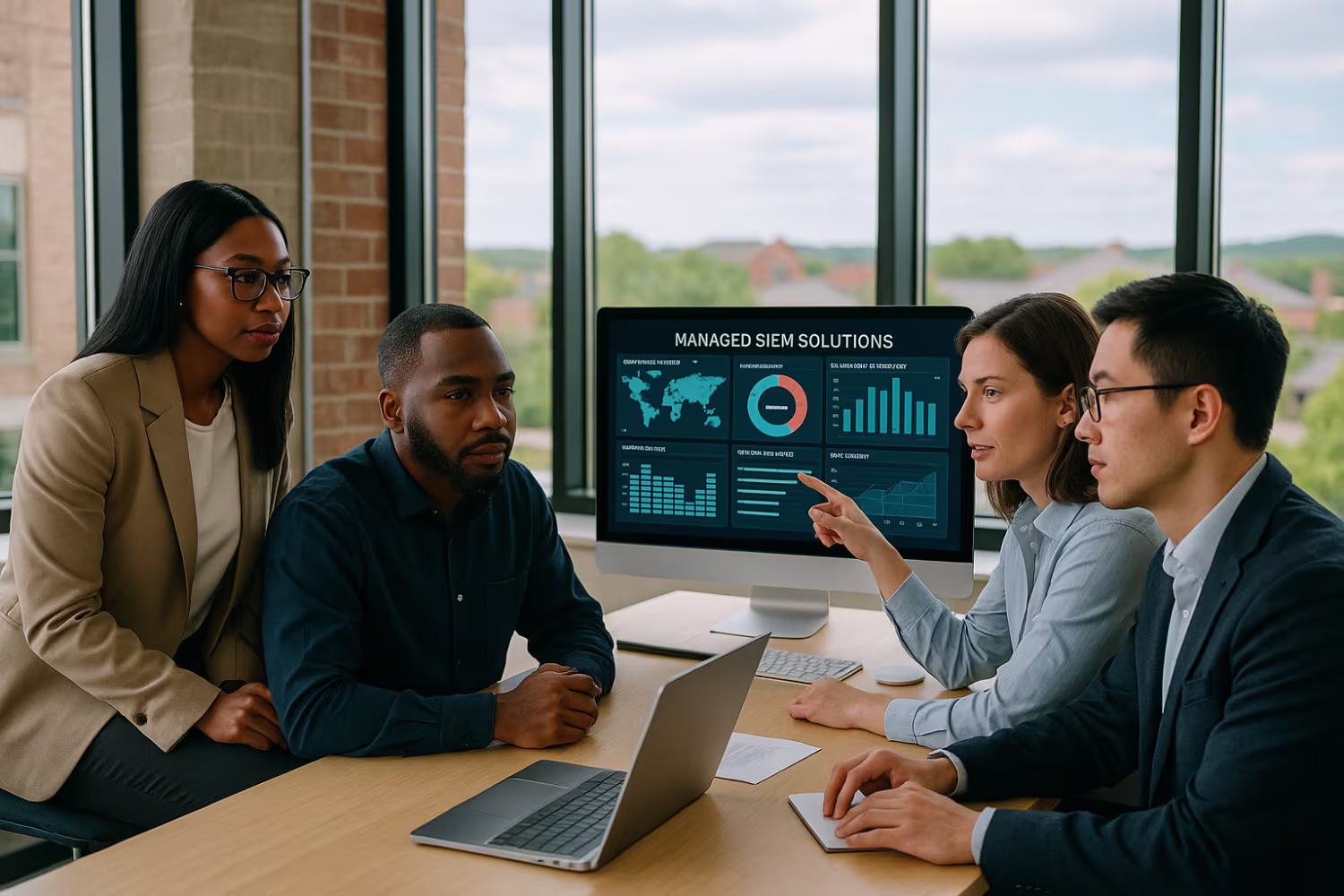 Diverse team discussing managed SIEM solutions