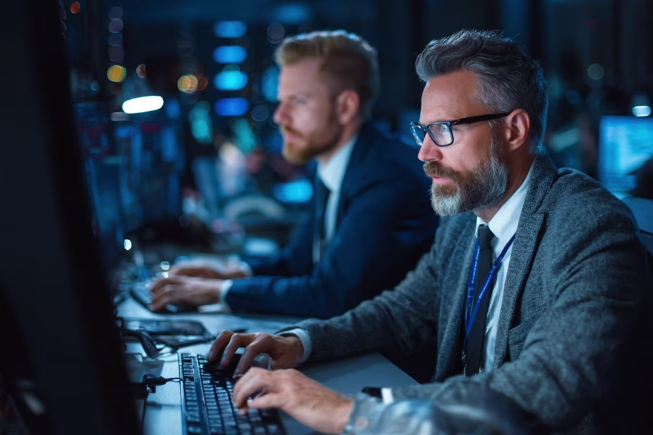 Professionals using sophisticated IT monitoring tools