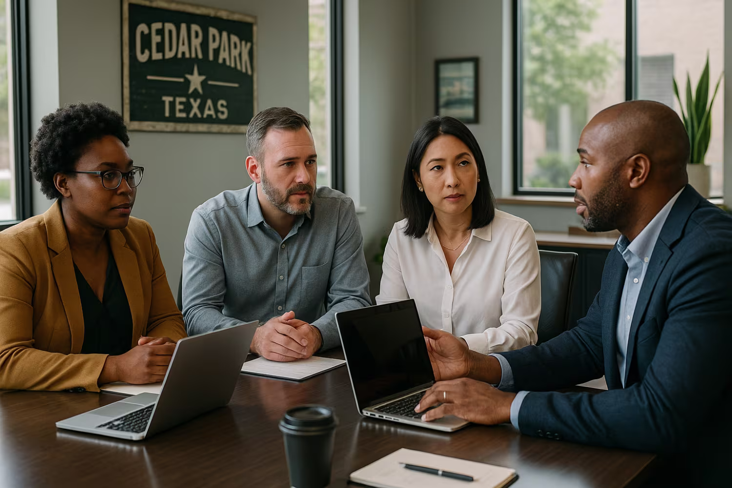 Small business owners discussing IT support