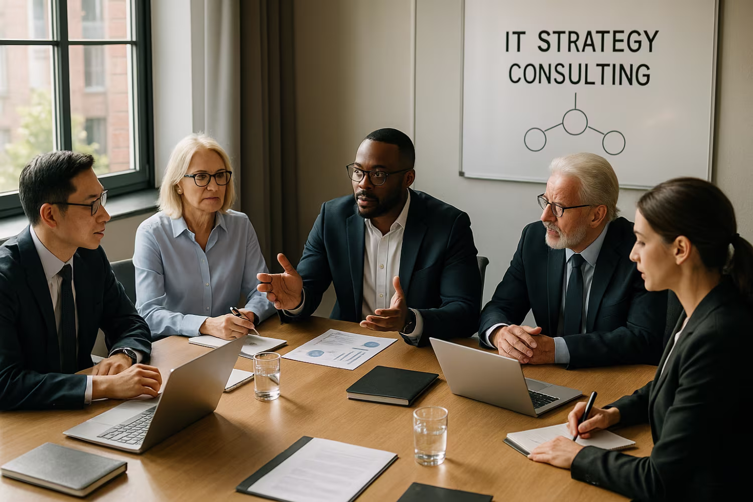 Executives discussing IT strategy consulting