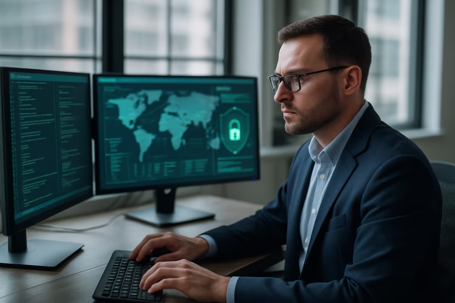 Cybersecurity expert reviewing data