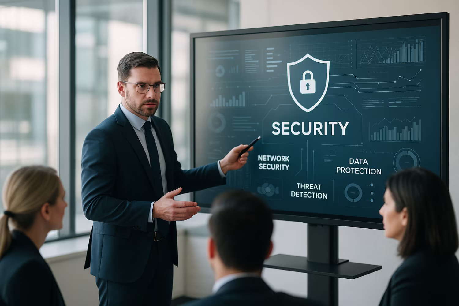 Cybersecurity consultant explaining strategy afternoon