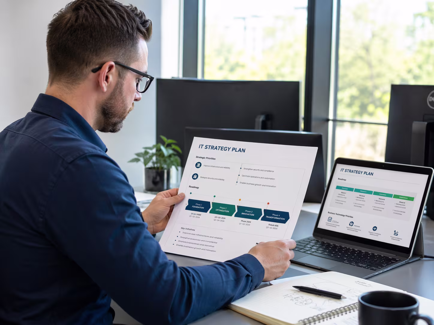 Professional reviewing IT strategy plan