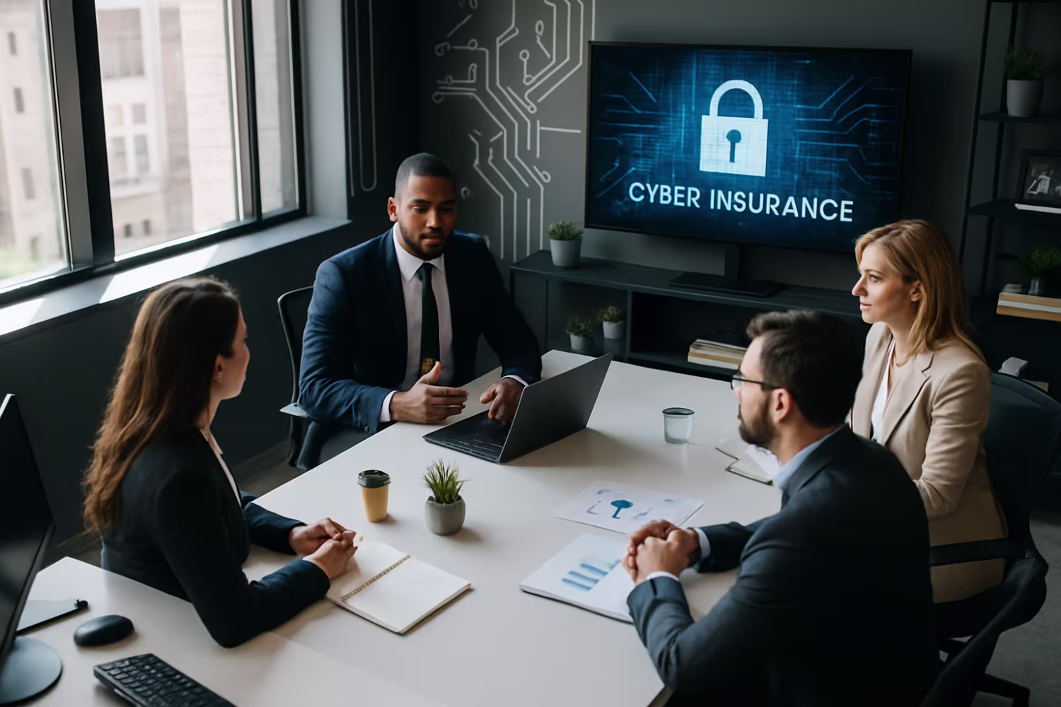 Team discussing cyber insurance strategies