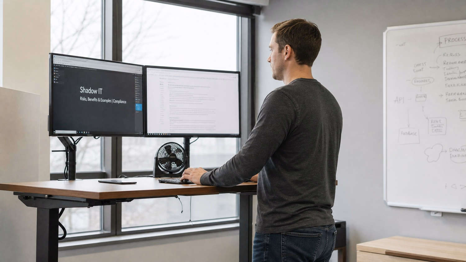 [('STANDING DESK', 'one person standing at a height-adjustable standing