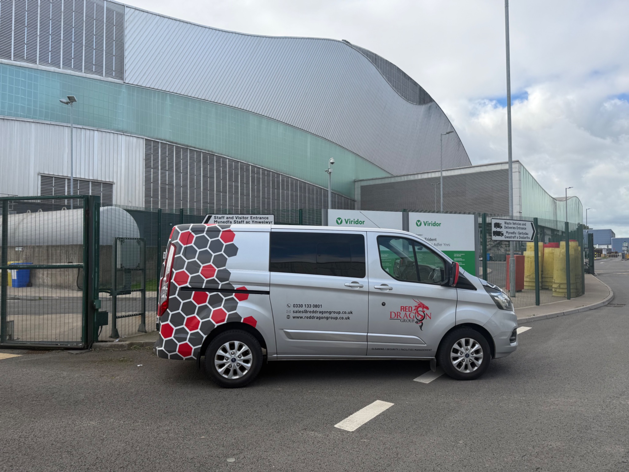 Red Dragon Group van outside Viridor Trident Park in Cardiff