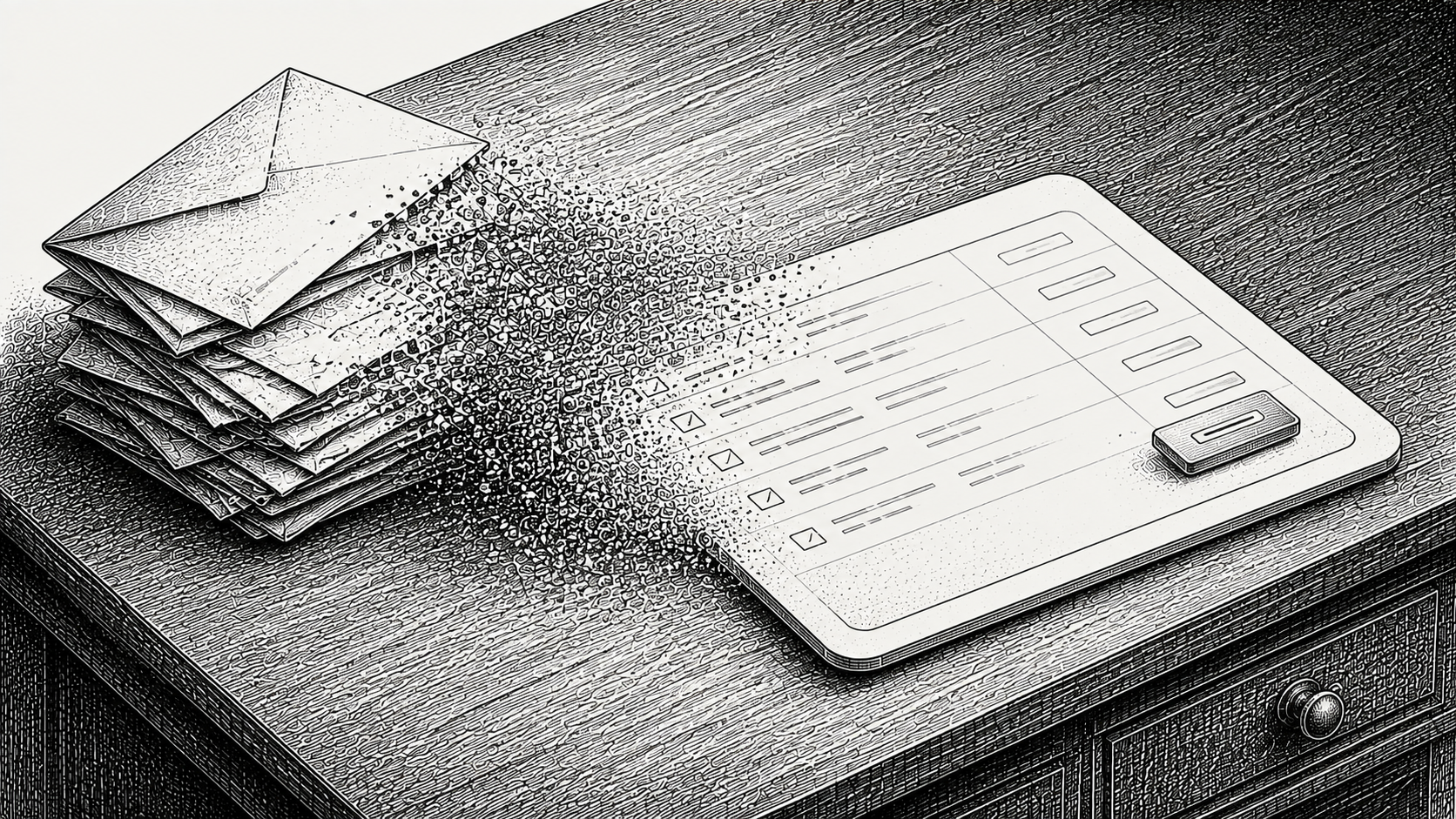 Engraving of a self-service portal where customers pay invoices online, replacing emailed invoices.
