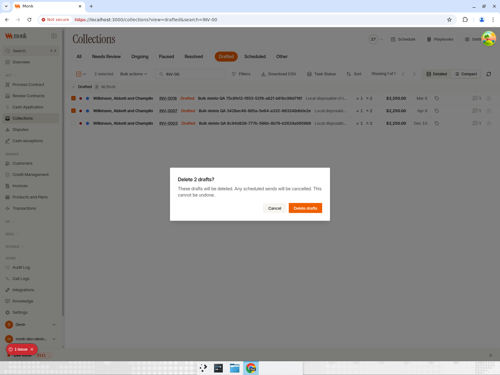 Confirmation dialog before deleting two drafts