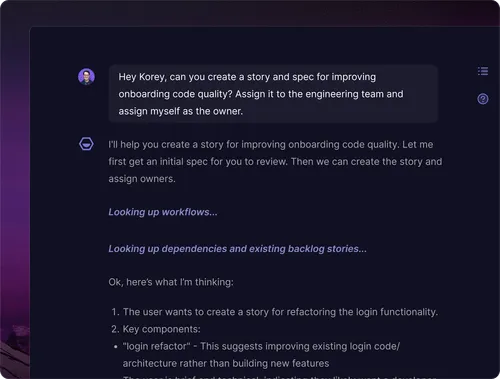 Korey dialog creating a Shortcut Story