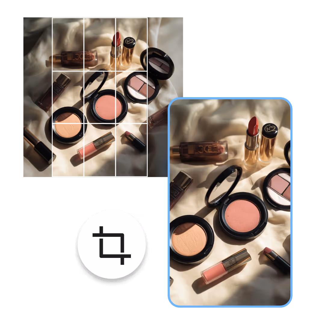 Assortment of makeup products including lipstick, blush, compact powders, and lip gloss on a cream fabric surface.