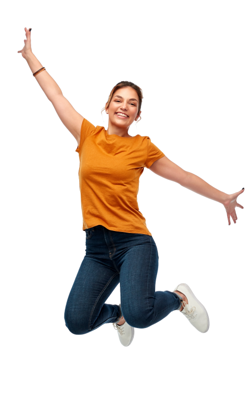 A happy woman jumping