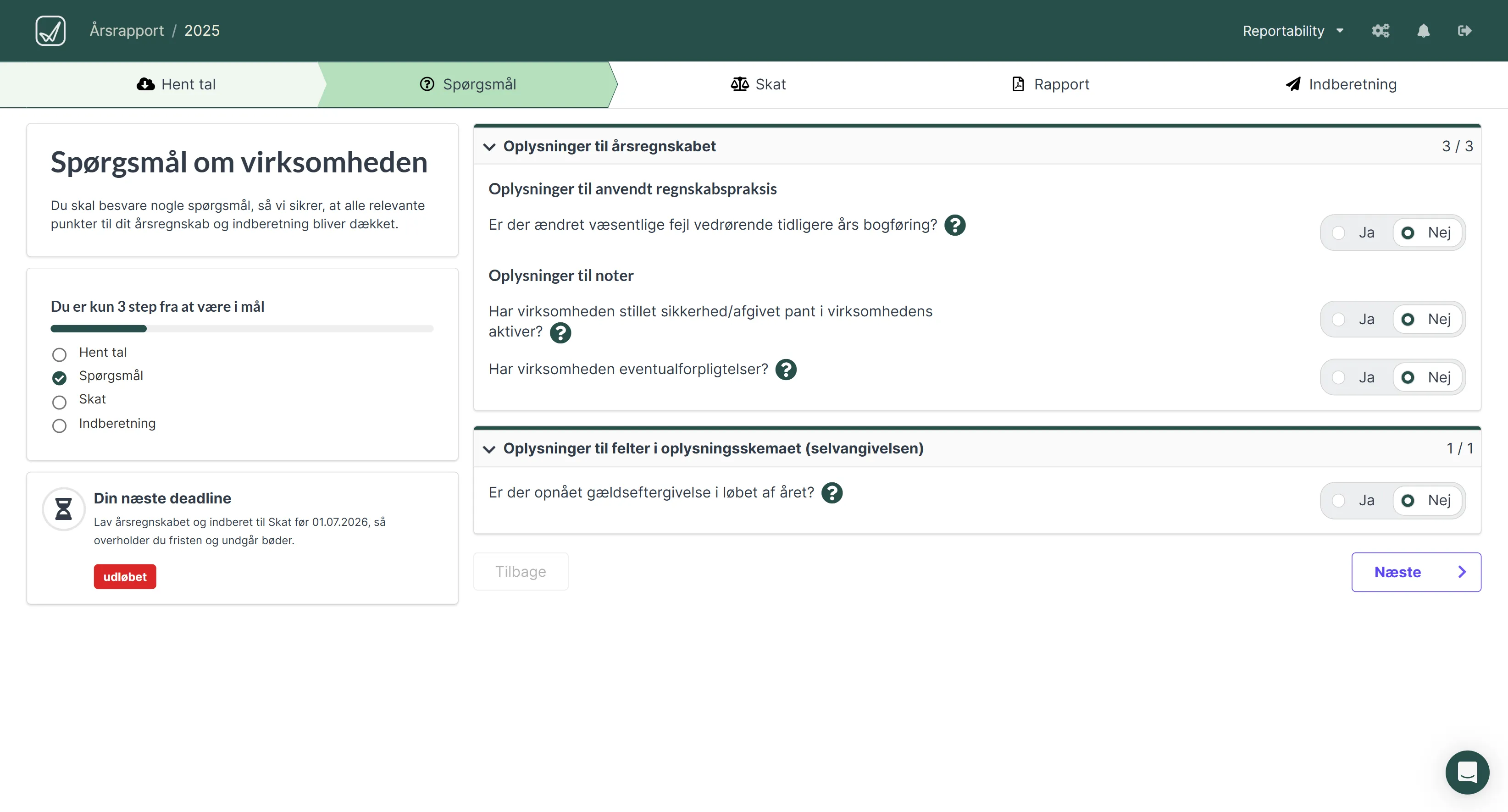 Spørgsmål om virksomhedens forhold til udarbejdelse af årsregnskabet.