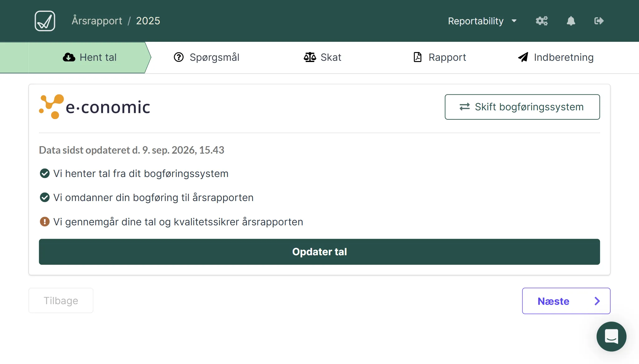 Import af regnskabstal fra e-conomic til Reportability.