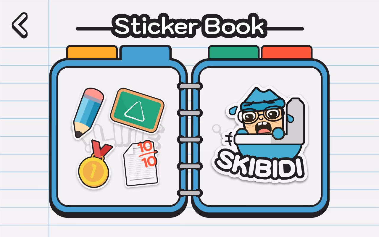 KidsKub Sticker book UI.