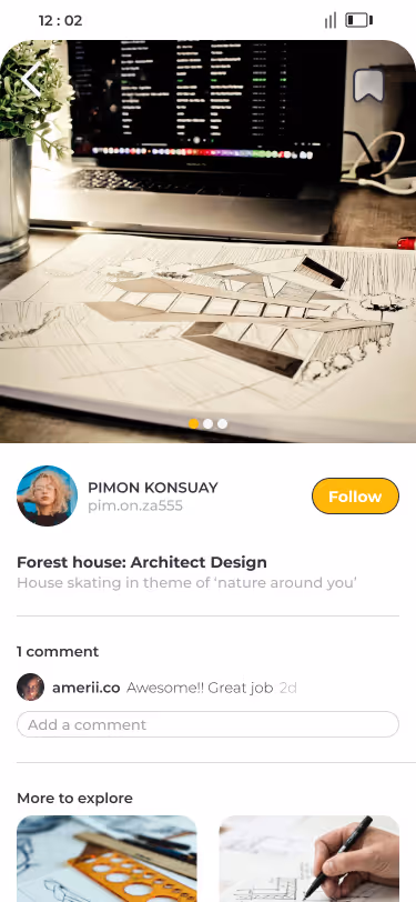 Design hub UI, post detail page.