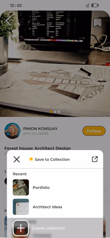 Design hub UI, save to collection page.